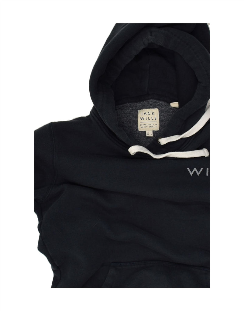 JACK WILLS Womens Graphic Hoodie Jumper UK 8 Small  Navy Blue Cotton | Vintage Jack Wills | Thrift | Second-Hand Jack Wills | Used Clothing | Messina Hembry 