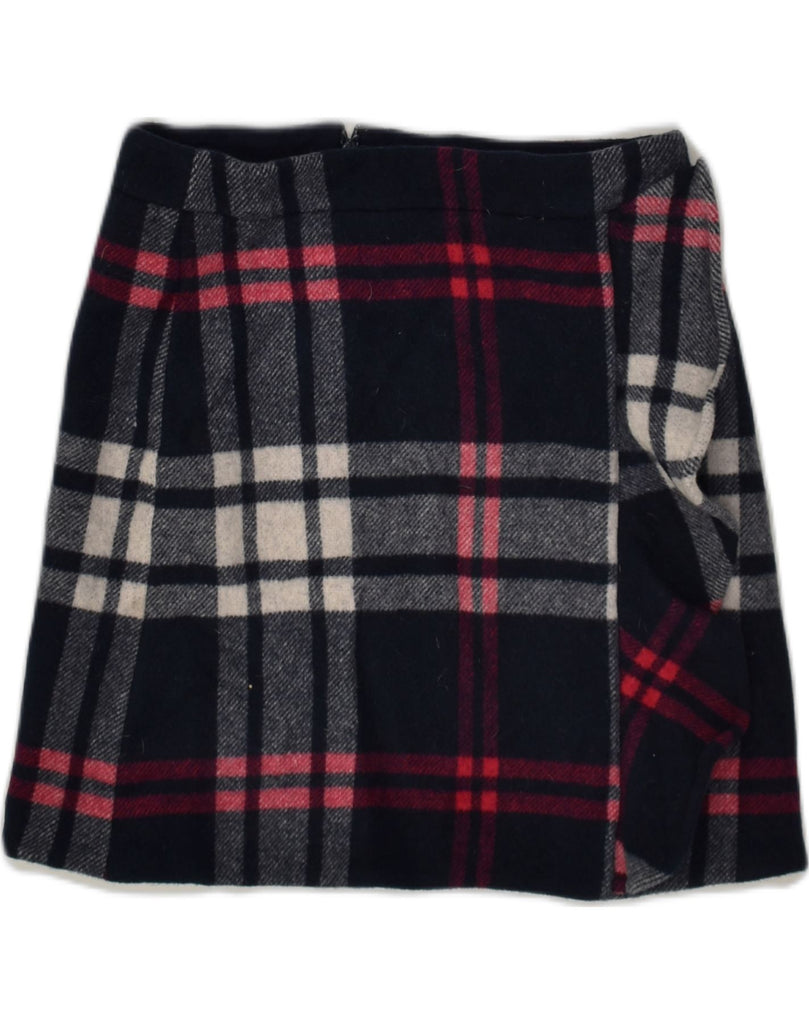 J. CREW Womens Wrap Skirt US 0 XS W26 Navy Blue Check Wool | Vintage J. Crew | Thrift | Second-Hand J. Crew | Used Clothing | Messina Hembry 