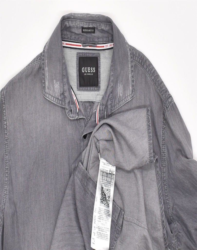 GUESS Mens Regular Fit Denim Shirt UK 34 Small Grey Cotton | Vintage | Thrift | Second-Hand | Used Clothing | Messina Hembry 