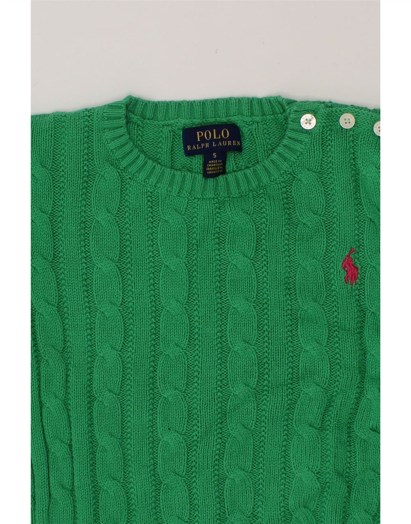 POLO RALPH LAUREN Girls Boat Neck Jumper Sweater 4-5 Years Green Cotton Vintage Polo Ralph Lauren and Second-Hand Polo Ralph Lauren from Messina Hembry 