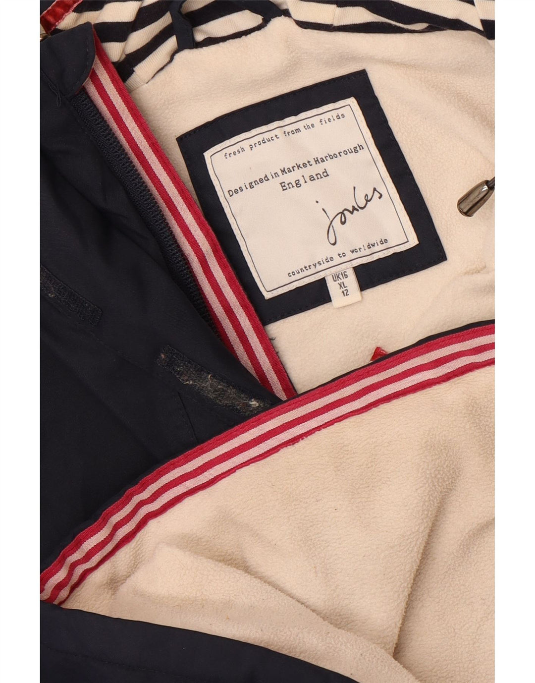 Joules Womens Hooded Oversized Anorak Jacket UK 16 Large Navy Blue
