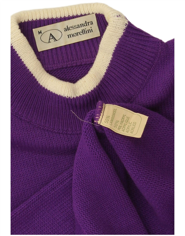 Vintage Mens Graphic Turtle Neck Jumper Sweater Medium Purple Lambswool