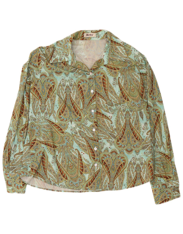 Vintage Womens Loose Fit Shirt IT 52 2XL Green Paisley Polyester Retro