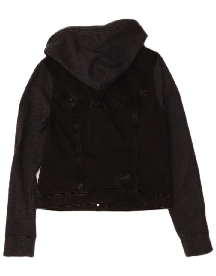 Hollister Womens Hooded Denim Jacket UK 14 Medium Grey Colourblock