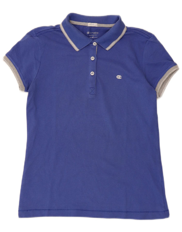 Champion Womens Heritage Fit Polo Shirt UK 12 Medium Blue Colourblock