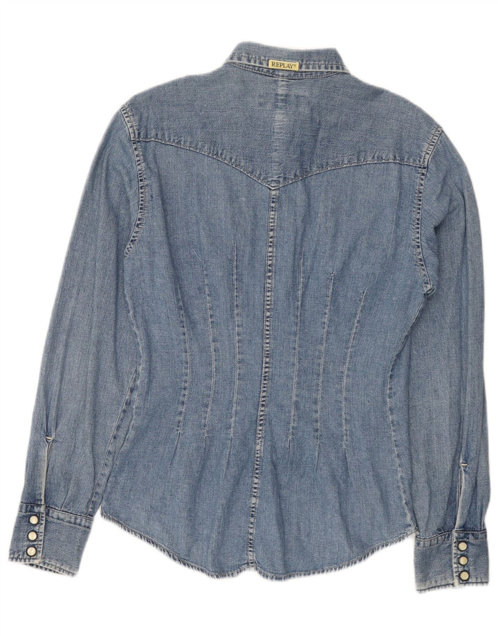 Replay Womens Denim Shirt UK 12 Medium Blue Cotton