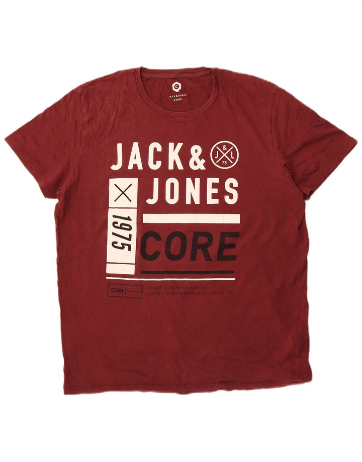 Jack & Jones Mens Graphic T-Shirt Top XL Maroon Cotton