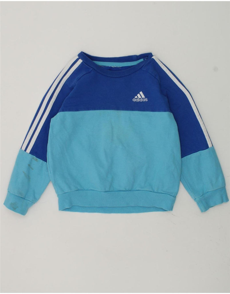 ADIDAS Boys Sweatshirt Jumper 2-3 Years Blue Colourblock Cotton | Vintage Adidas | Thrift | Second-Hand Adidas | Used Clothing | Messina Hembry 