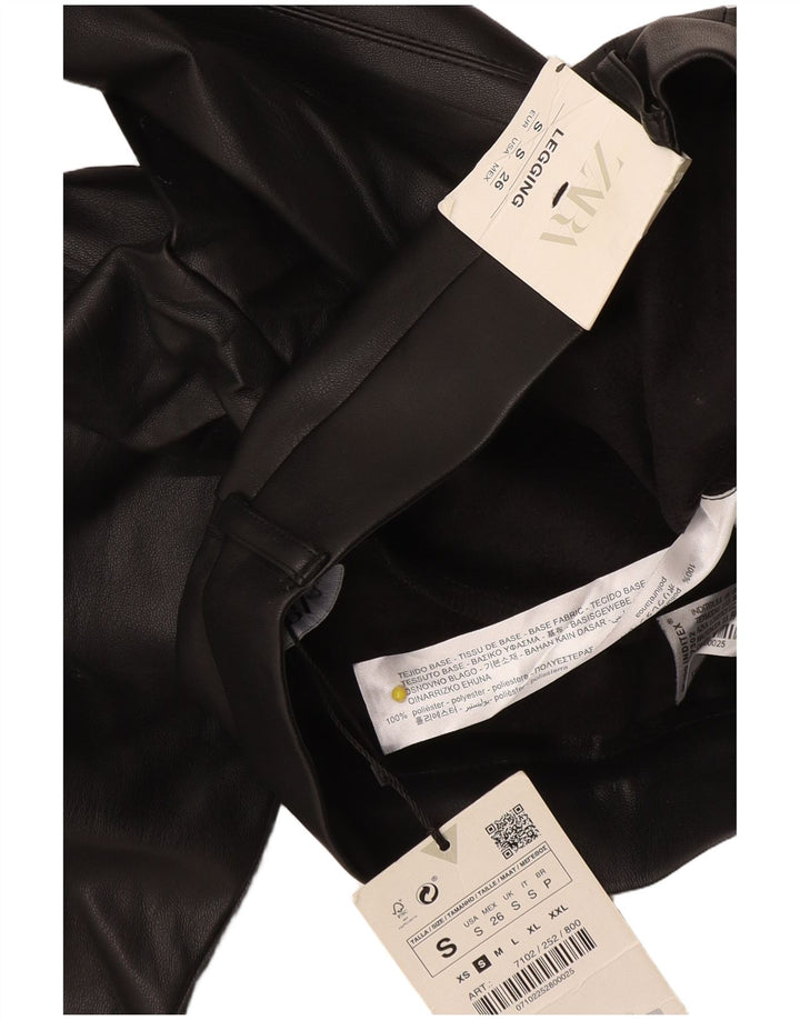 Zara Womens Legging Faux Leather Trousers UK 10 Small Black Polyester