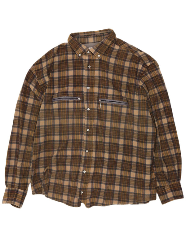 Aesse Mens Flannel Shirt XL Brown Plaid