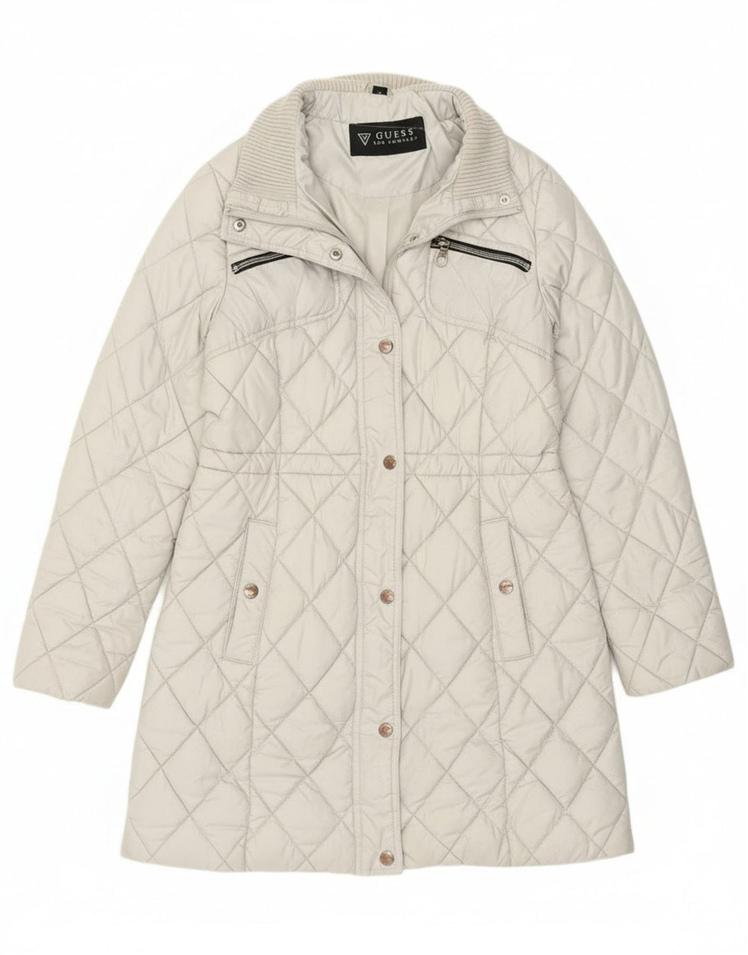 Guess Womens Quilted Overcoat UK 14 Medium White Polyester