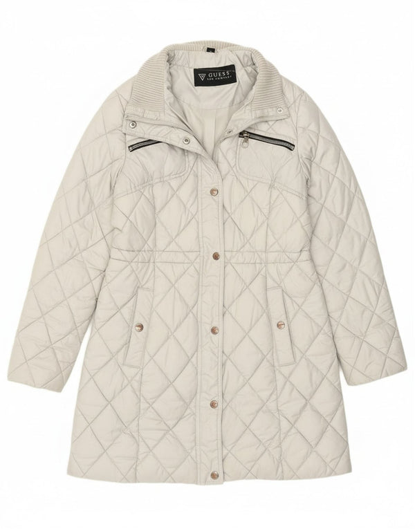Guess Womens Quilted Overcoat UK 14 Medium White Polyester