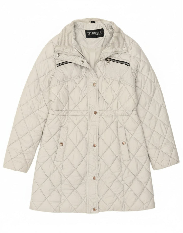 Guess Womens Quilted Overcoat UK 14 Medium White Polyester