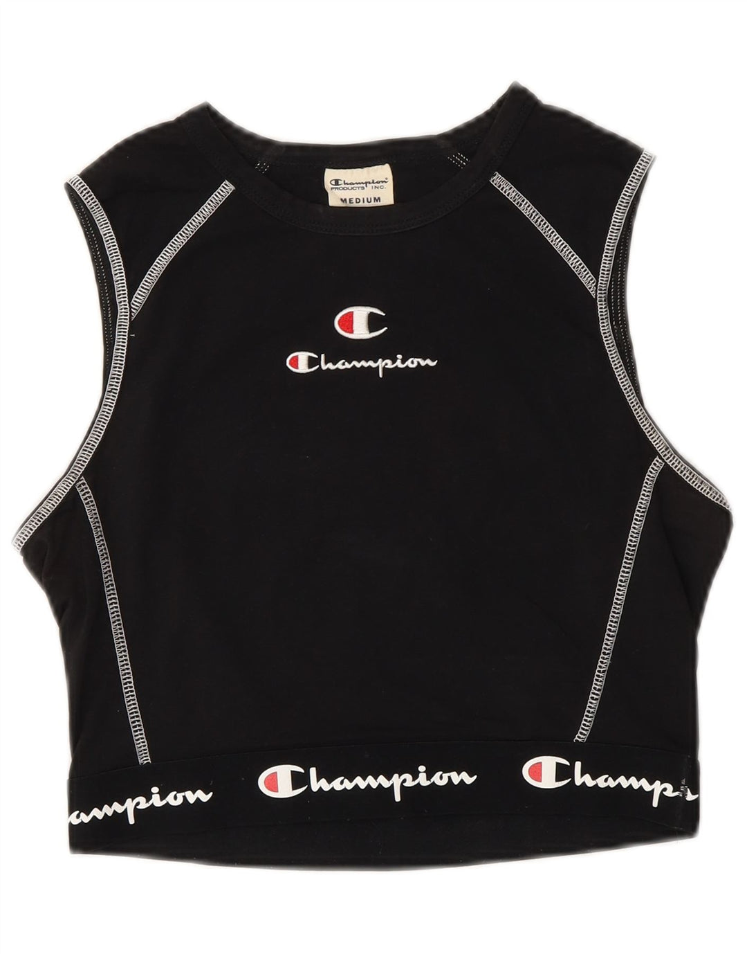CHAMPION Womens Graphic Sport Bra Top UK 14 Medium Black Cotton
