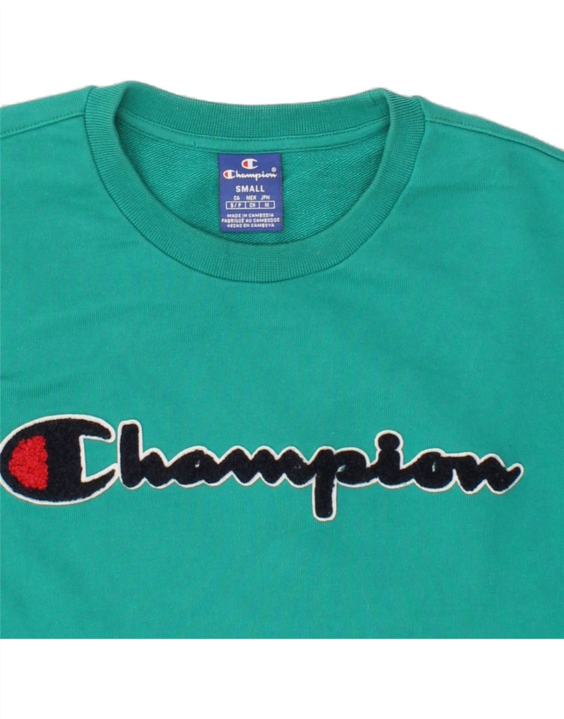 CHAMPION Womens Oversized Graphic Sweatshirt Jumper UK 10 Small Green | Vintage Champion | Thrift | Second-Hand Champion | Used Clothing | Messina Hembry 