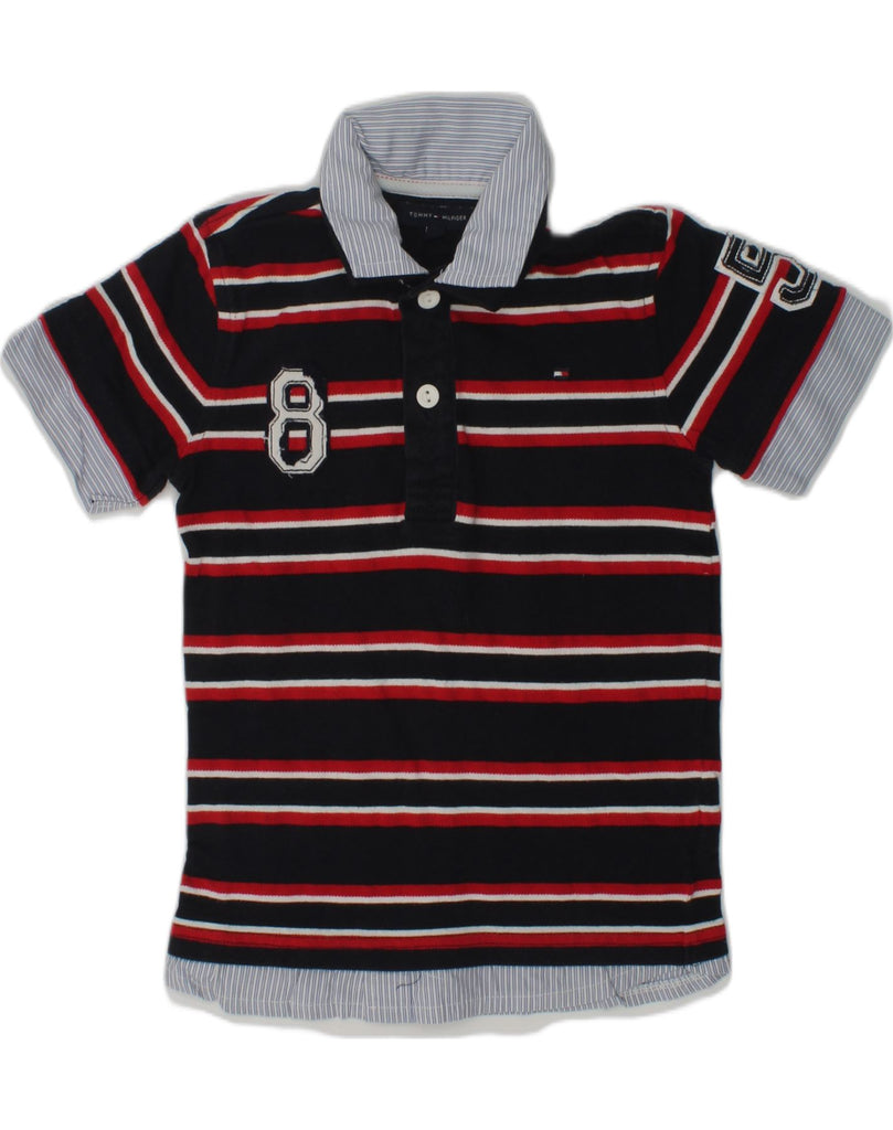 TOMMY HILFIGER Boys Polo Shirt 4-5 Years Black Striped Cotton | Vintage Tommy Hilfiger | Thrift | Second-Hand Tommy Hilfiger | Used Clothing | Messina Hembry 