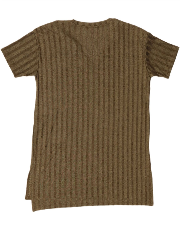 Zara Womens T-Shirt Top UK 18 XL Khaki Striped Polyester