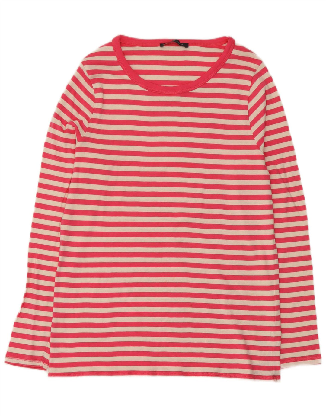 Marks & Spencer Womens Top Long Sleeve UK 16 Large Pink Striped Cotton