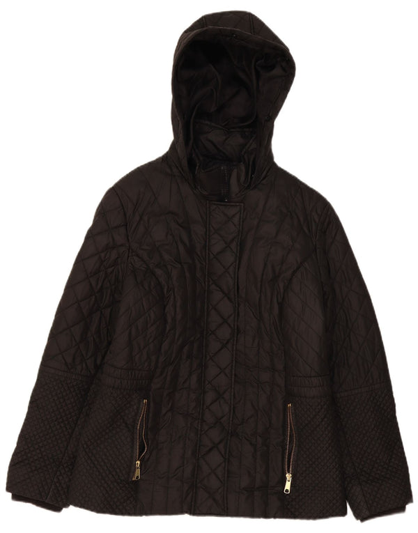 Marks & Spencer Womens Hooded Quilted Jacket UK 14 Large Black Polyester