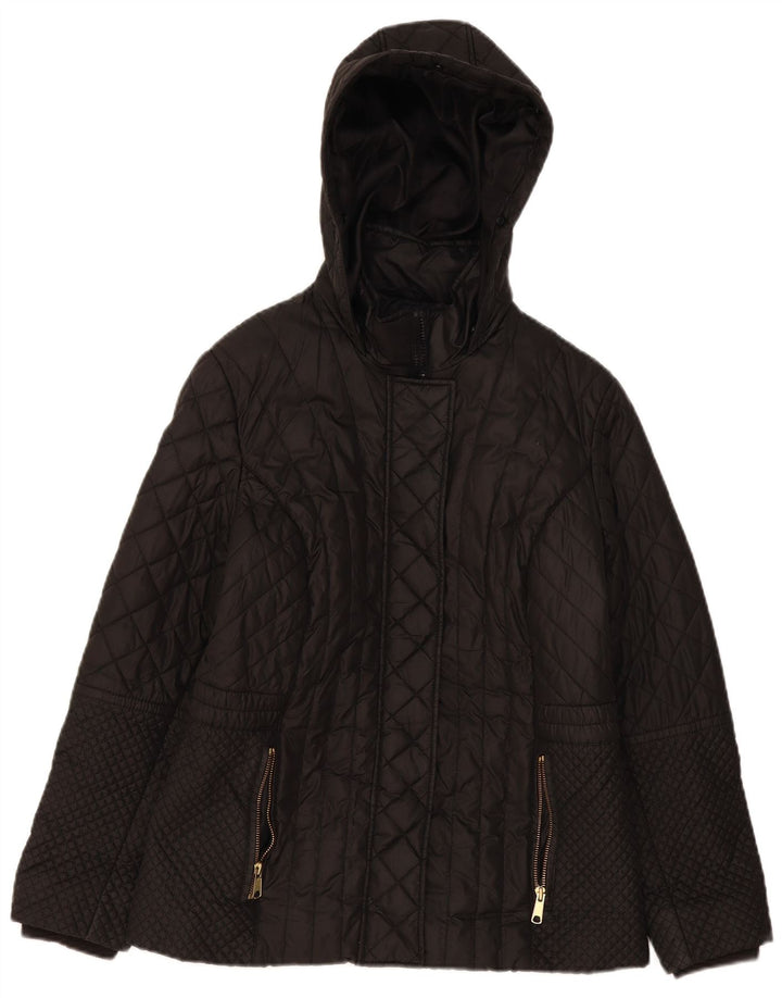 Marks & Spencer Womens Hooded Quilted Jacket UK 14 Large Black Polyester