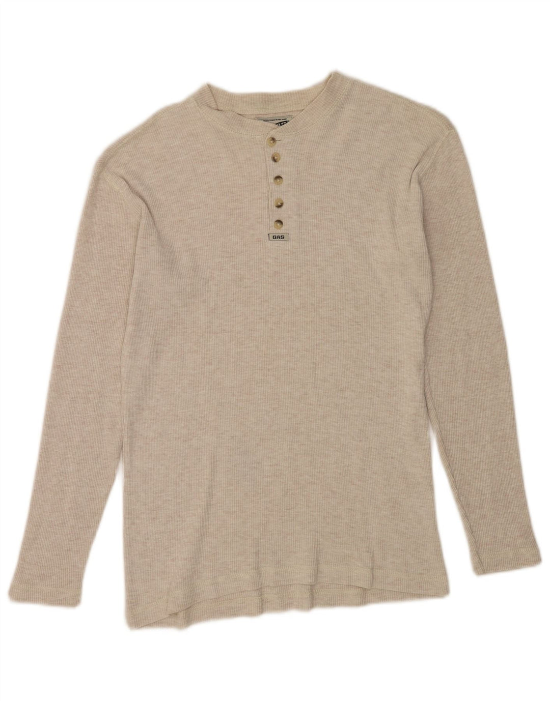 Gas Mens Top Long Sleeve Small Beige Flecked Cotton