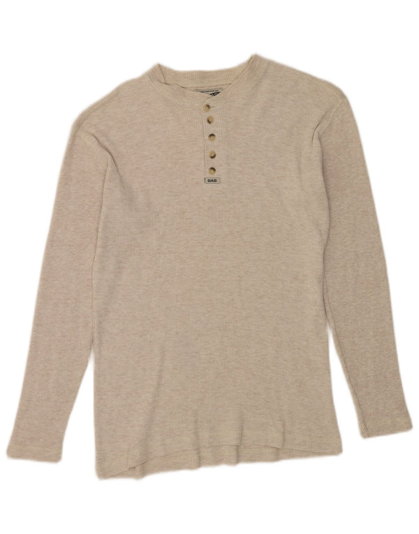 Gas Mens Top Long Sleeve Small Beige Flecked Cotton