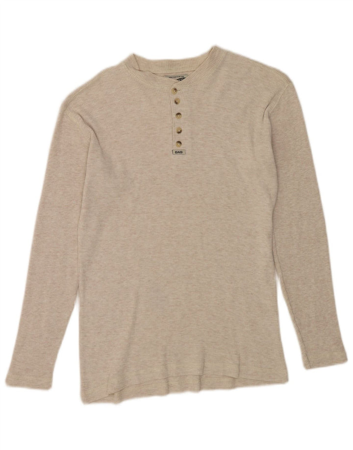 Gas Mens Top Long Sleeve Small Beige Flecked Cotton