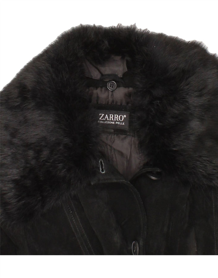 ZARRO Womens Suede Overcoat IT 44 Medium Black Leather Vintage Zarro and Second-Hand Zarro from Messina Hembry 