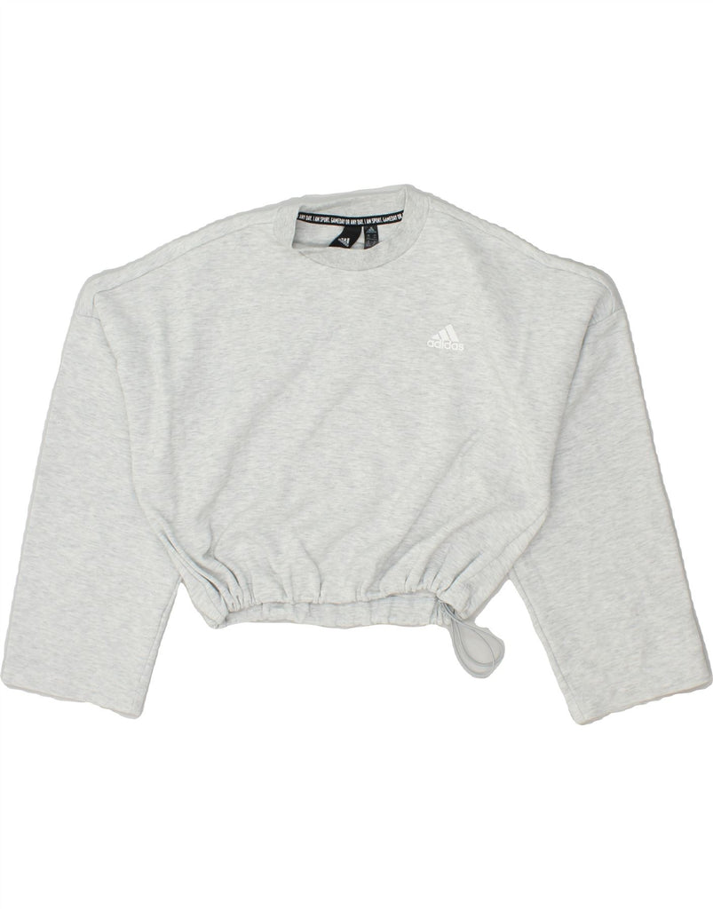 ADIDAS Womens Crop Sweatshirt Jumper UK 4/6 XS Grey Cotton | Vintage Adidas | Thrift | Second-Hand Adidas | Used Clothing | Messina Hembry 