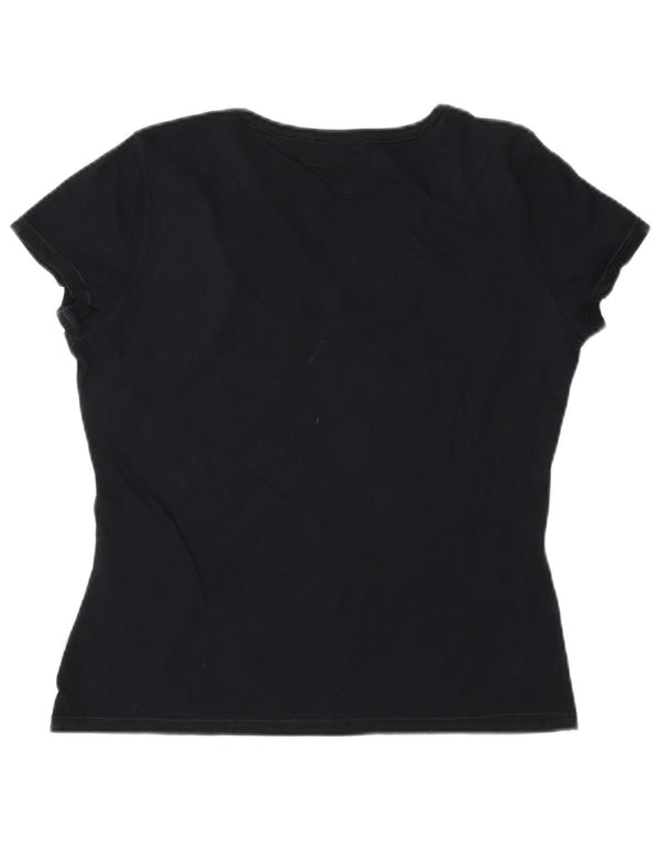 KRIZIA JEANS Womens Graphic T-Shirt Top IT 46 Large Black Cotton