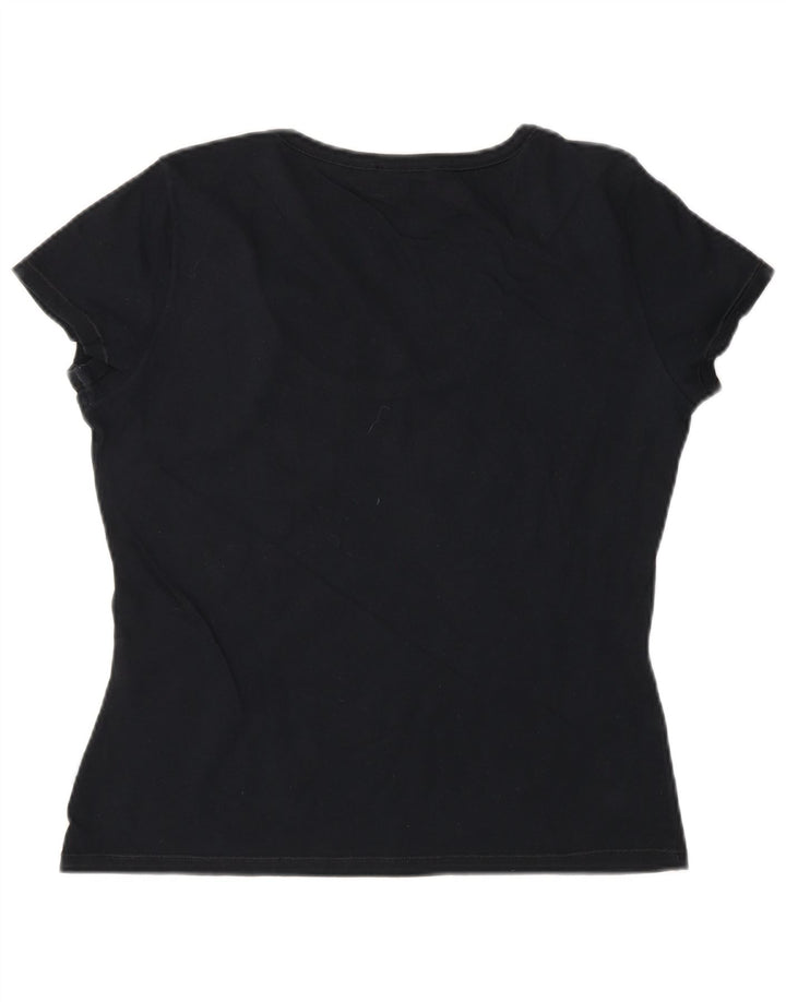 KRIZIA JEANS Womens Graphic T-Shirt Top IT 46 Large Black Cotton