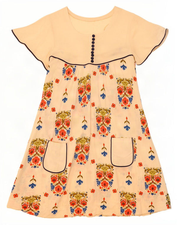 Vintage Womens A-Line Dress UK 12 Medium Beige Floral