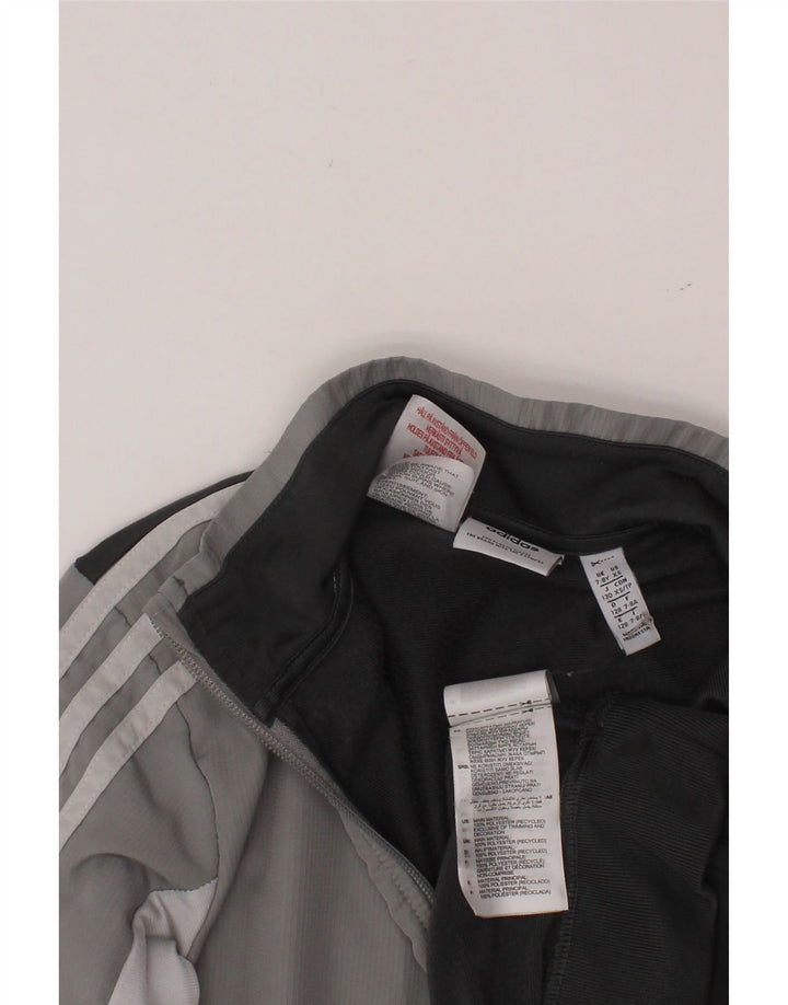 ADIDAS Boys Zip Neck Sweatshirt Jumper 7-8 Years Grey Colourblock