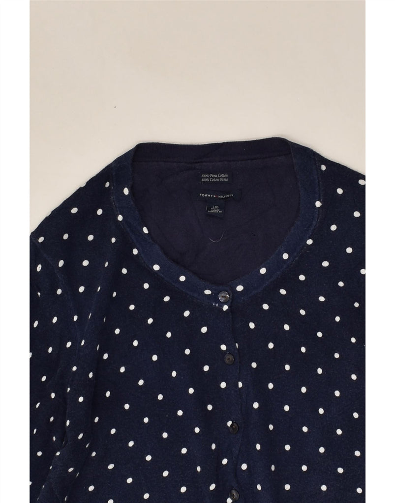 TOMMY HILFIGER Womens Cardigan Sweater UK 16 Large Navy Blue Polka Dot | Vintage Tommy Hilfiger | Thrift | Second-Hand Tommy Hilfiger | Used Clothing | Messina Hembry 