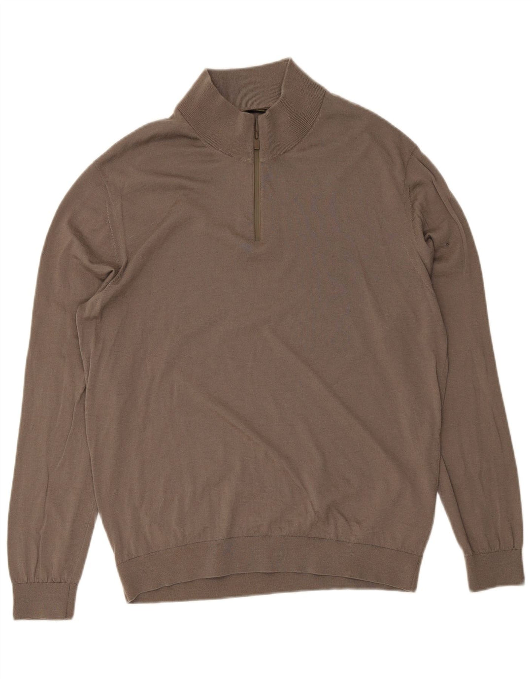 Massimo Dutti Mens Zip Neck Jumper Sweater 2XL Brown Wool