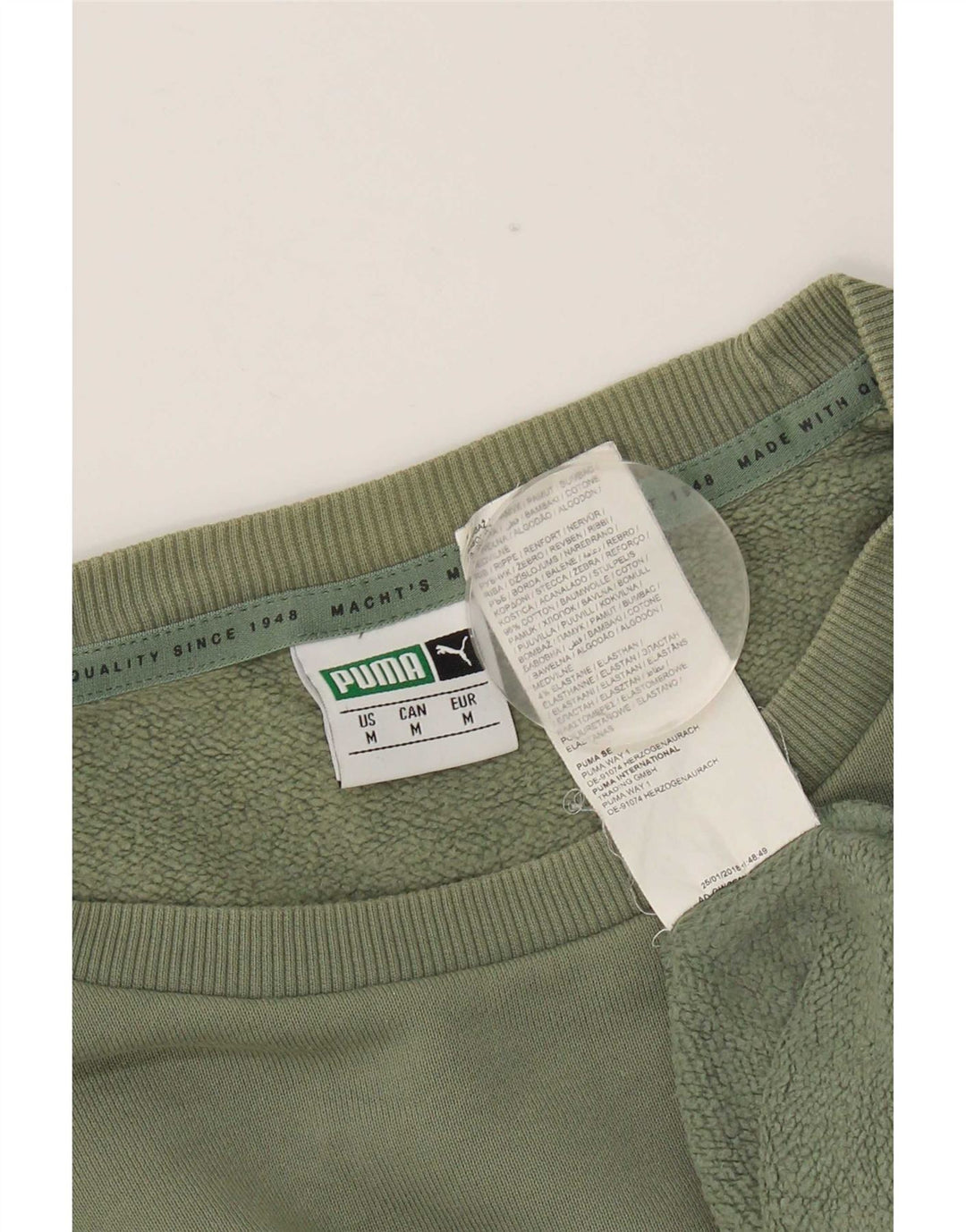 Puma Mens Sweatshirt Jumper Medium Green Colourblock Cotton