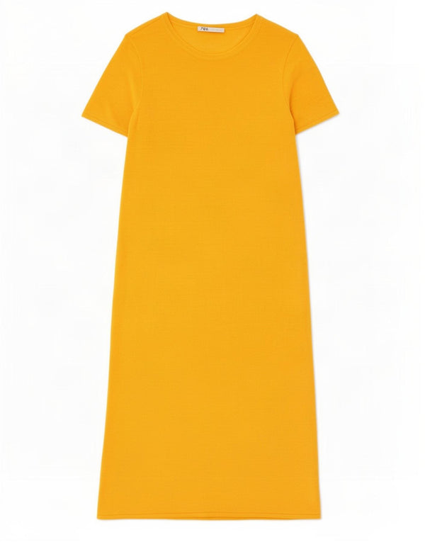Zara Womens Short Sleeves Jumper Dress UK 16 Large Orange Linen