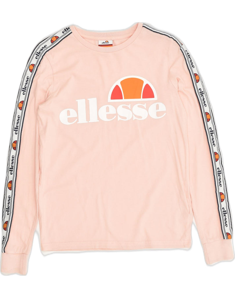 ELLESSE Womens Graphic Top Long Sleeve UK 4 XS Pink Cotton | Vintage Ellesse | Thrift | Second-Hand Ellesse | Used Clothing | Messina Hembry 