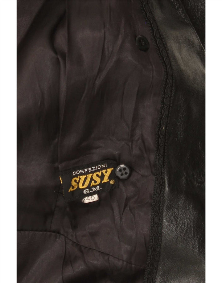 Vintage Womens Double Breasted Leather Coat IT 46 Large Black