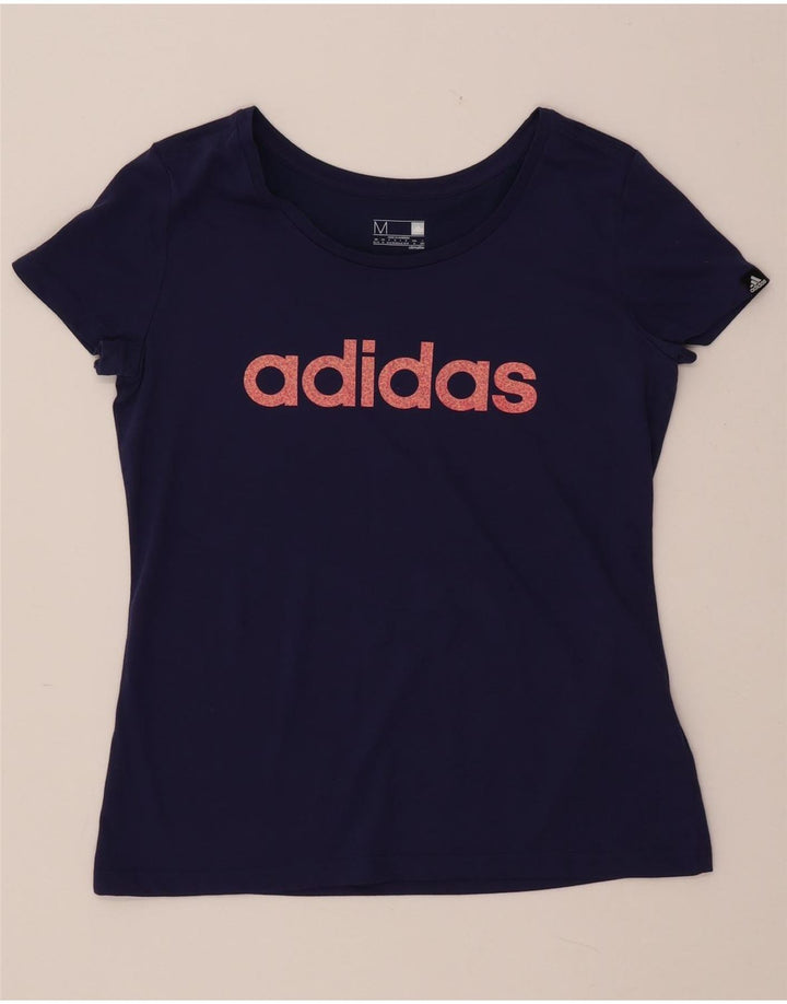 ADIDAS Womens Climalite Graphic T-Shirt Top UK 12/14 Medium Navy Blue