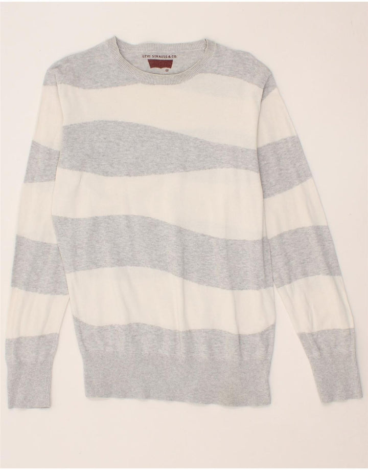 LEVI'S Mens Boat Neck Jumper Sweater UK 14 Medium Grey Striped Cotton Vintage Levi's and Second-Hand Levi's from Messina Hembry 