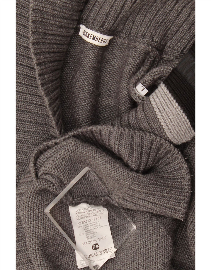 Bikkembergs Mens Shawl Neck Jumper Sweater Large Grey Colourblock Wool