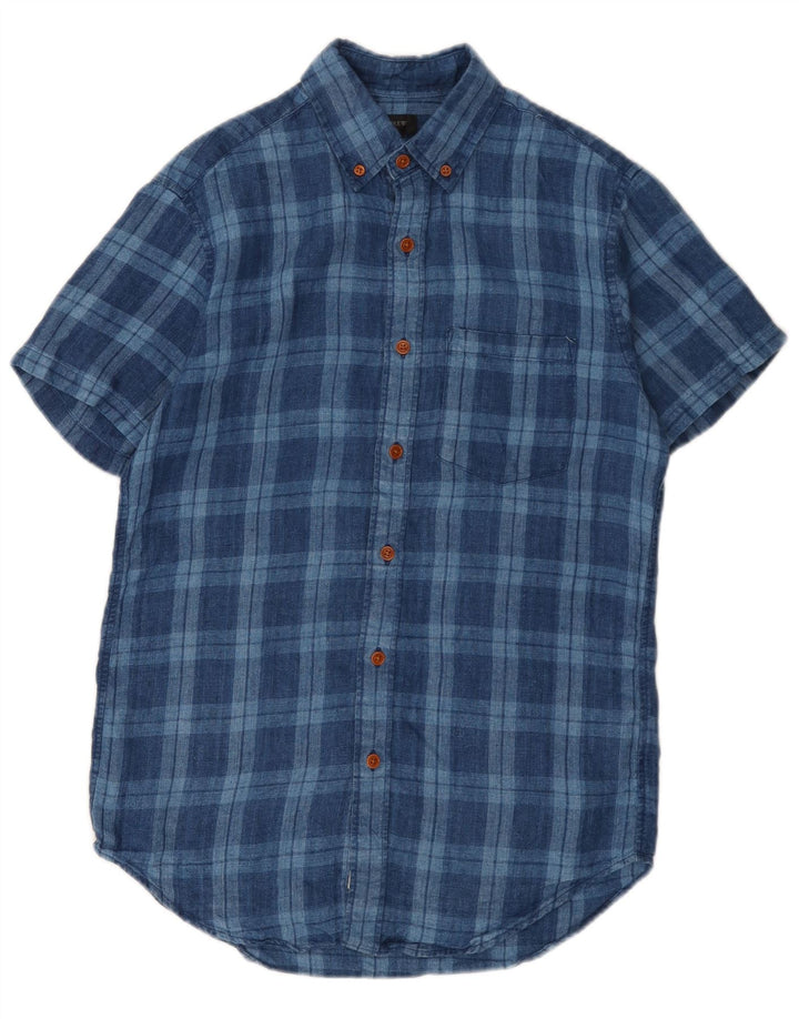 J. CREW Mens Short Sleeve Shirt XS Blue Check Linen