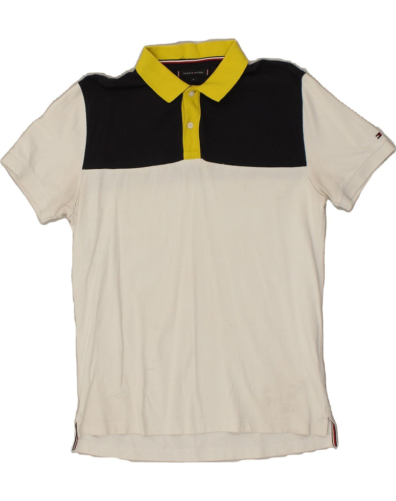 TOMMY HILFIGER Mens Regular Fit Graphic Polo Shirt Medium White Vintage Tommy Hilfiger and Second-Hand Tommy Hilfiger from Messina Hembry 