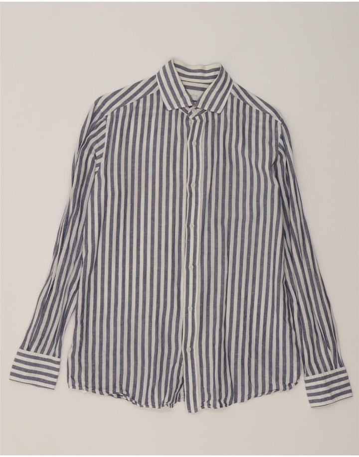 MASSIMO DUTTI Mens Shirt Medium Blue Striped Cotton