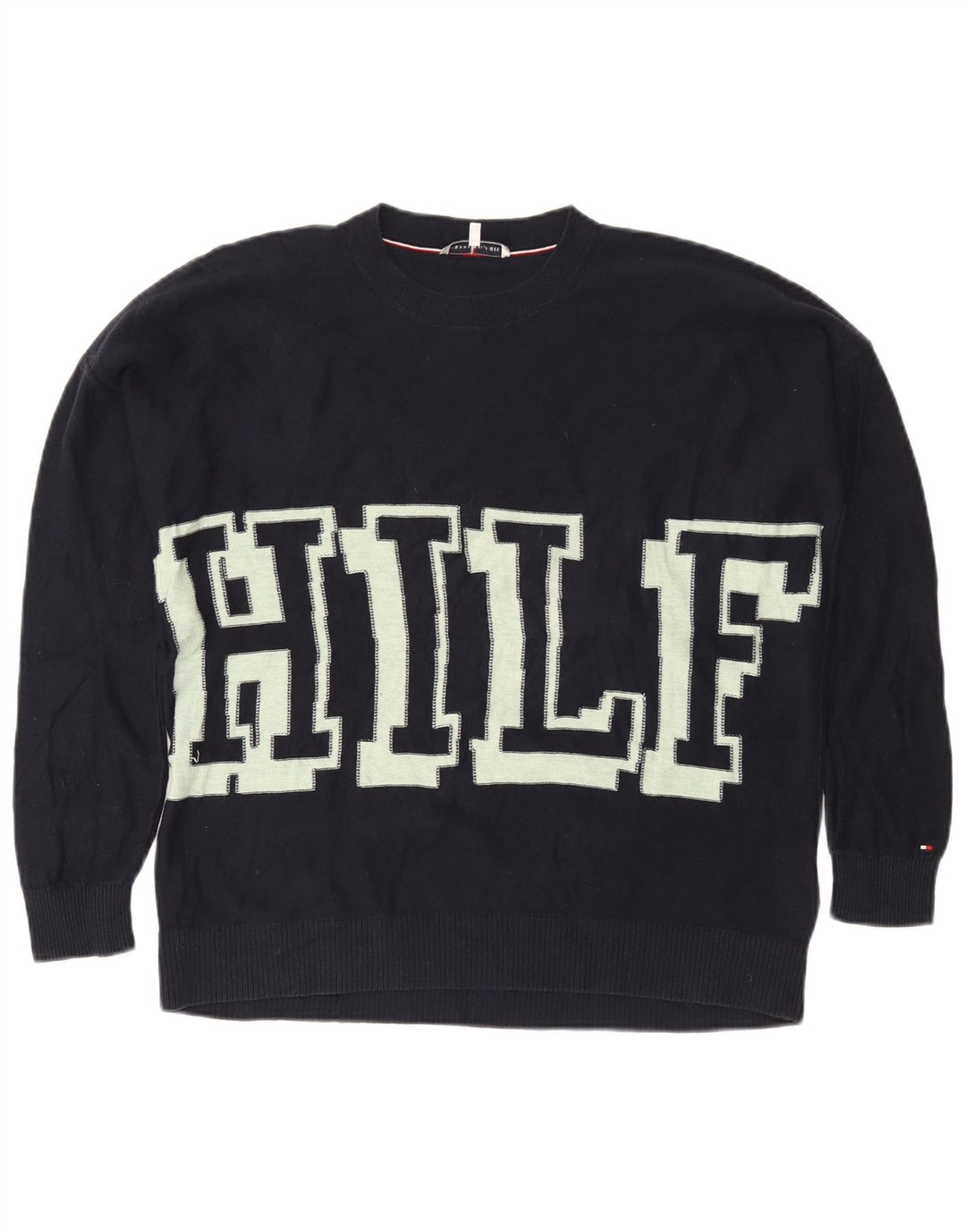 Tommy Hilfiger Womens Boat Neck Jumper Sweater UK 10 Small Navy Blue