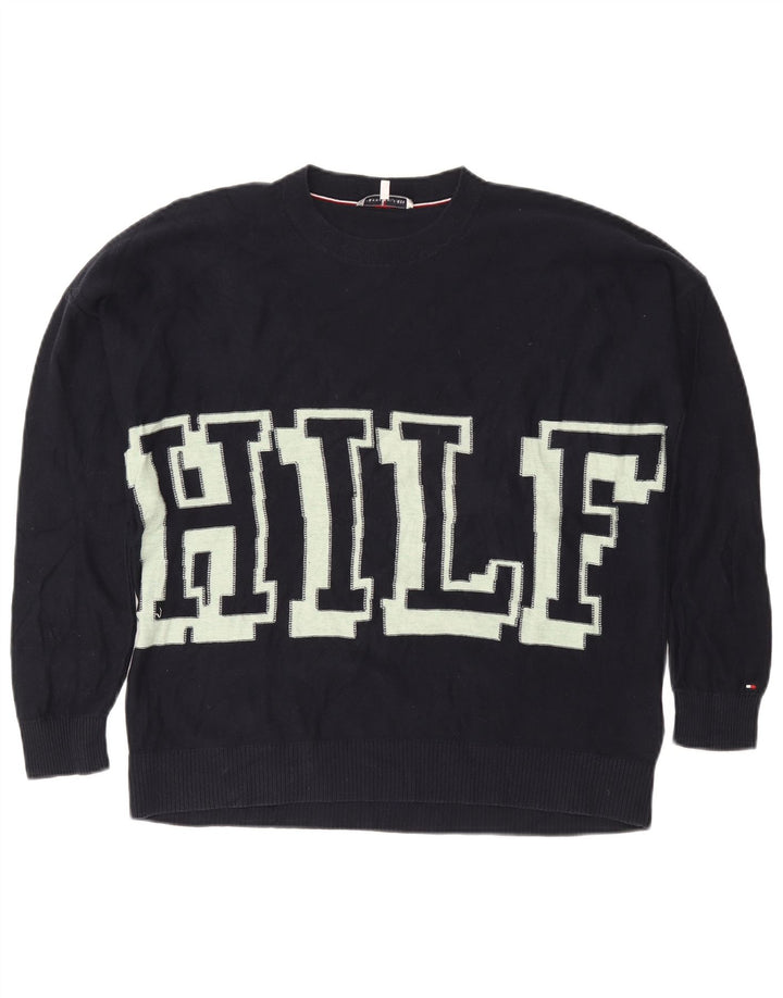 Tommy Hilfiger Womens Boat Neck Jumper Sweater UK 10 Small Navy Blue