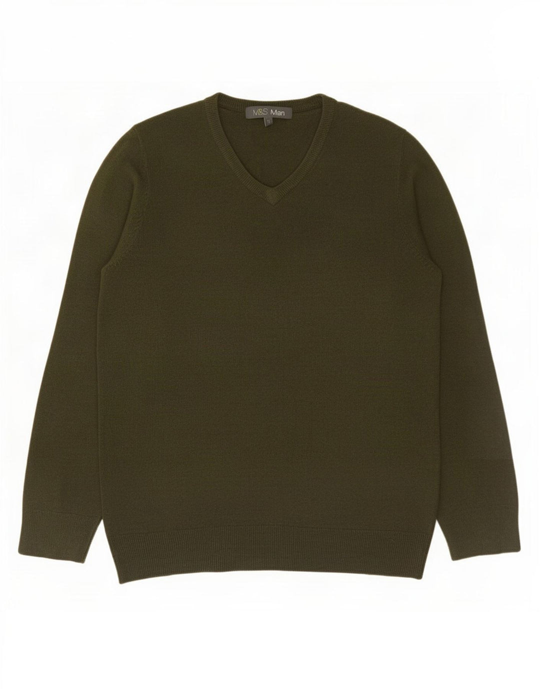 Marks & Spencer Mens V-Neck Jumper Sweater Small Khaki Acrylic