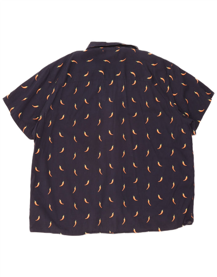 Jack & Jones Mens Abstract Pattern Short Sleeve Shirt 2XL Navy Blue Cotton