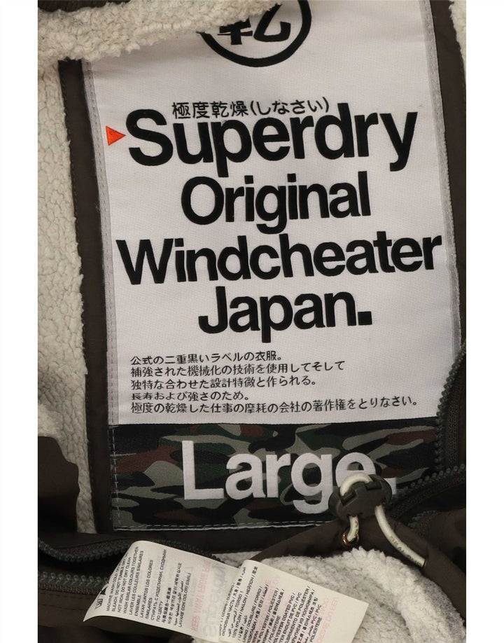 Superdry Mens Windcheater Hooded Windbreaker Jacket UK 40 Large Khaki